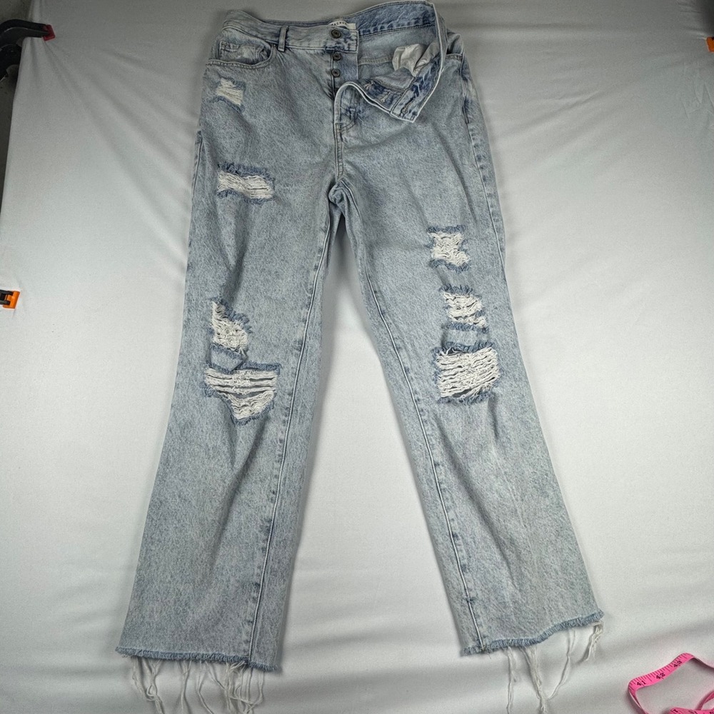 PacSun High Rise Straight Leg Distressed Light Wash Jeans Size 29 Button Fly